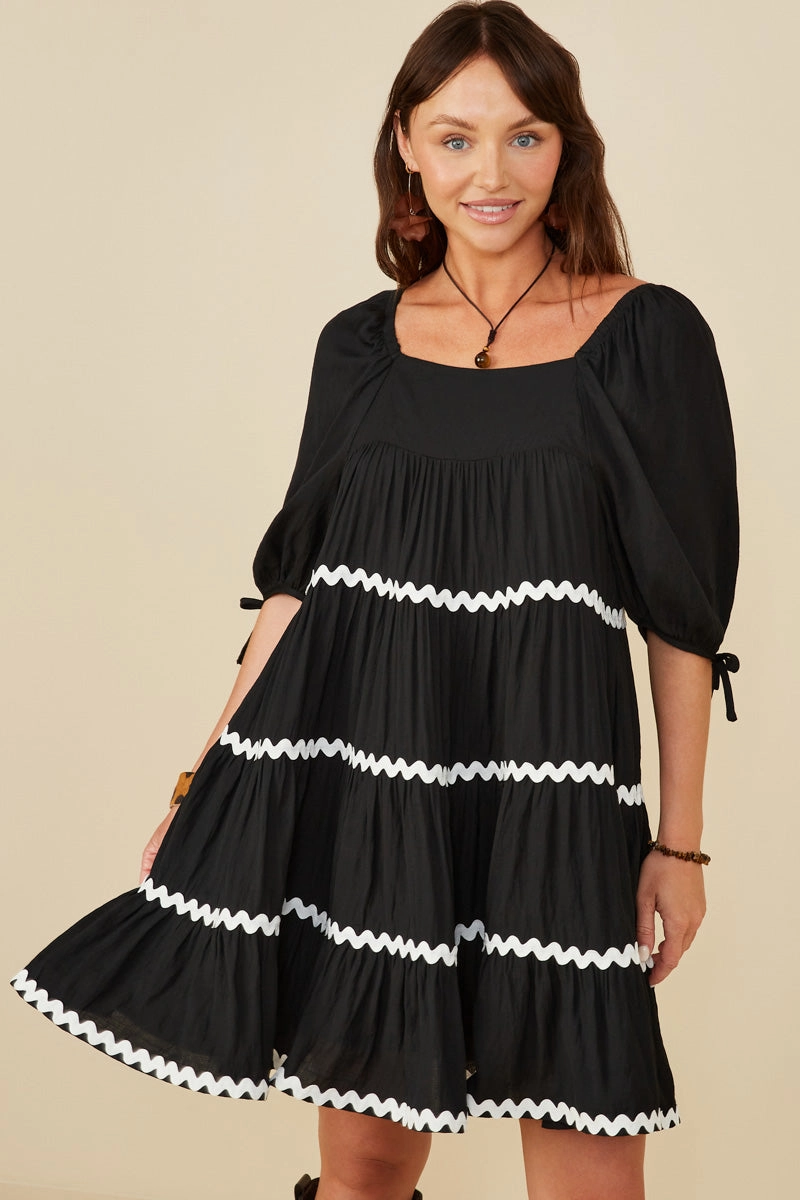 Grace Glow Church Scene Womens Wavy Twill Trimmed Square Neck Dress