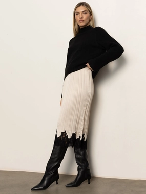 Statement Color Evermore Pleated Midi Skirt Light Oat