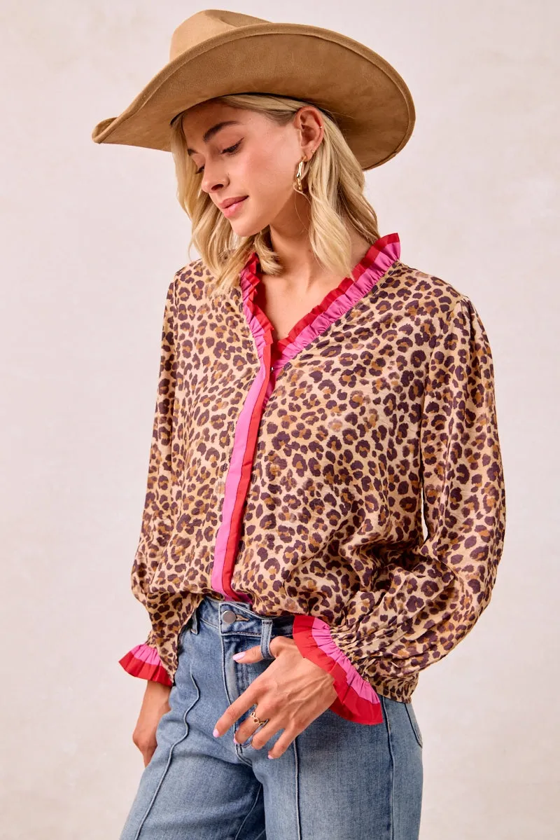 Compact Layer Chic Urban IT4527-01 | LEOPARD PRINTED TOP WITH STRIPE WAVY TRIM DETAIL