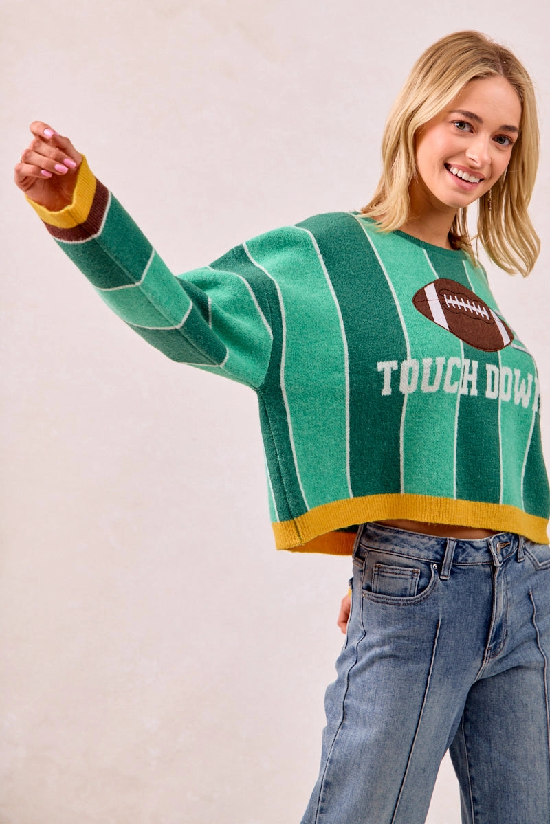 Seasonless wear All Day Fit IT3482K-03 | GAMEDAY THEME STRIPE FOOTBALL PATCHED KNIT SWEATER TOP