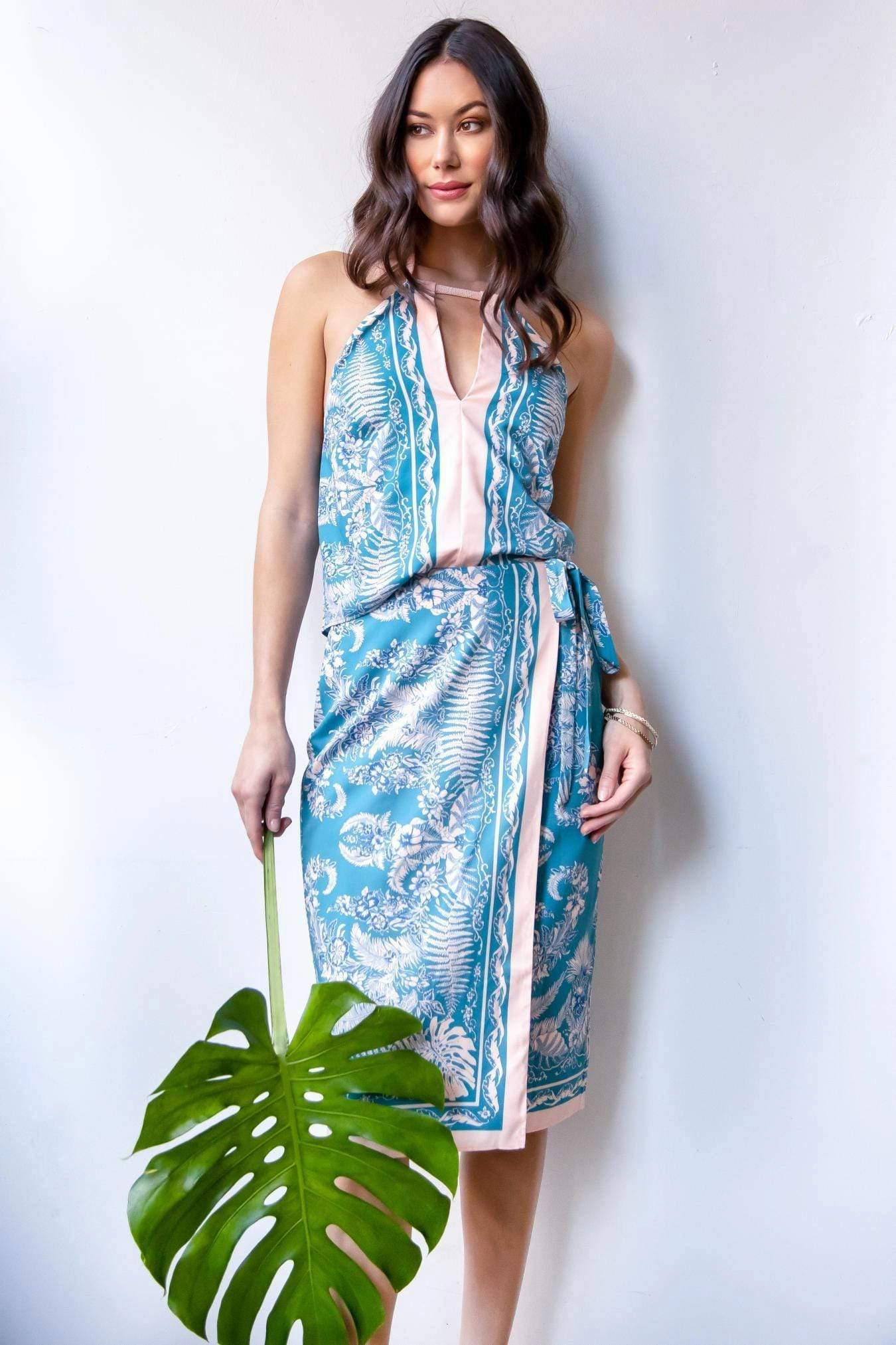 Everyday Fit Botanical Skirt Set - Teal and Pink