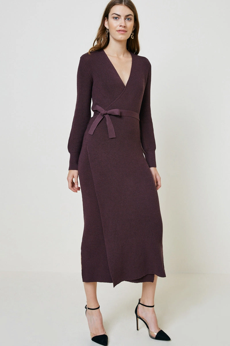 Bright Petal Resort-Wear Sweater Wrap Maxi Dress