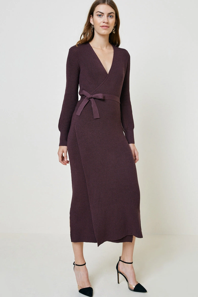 Office Tone Sweater Wrap Maxi Dress