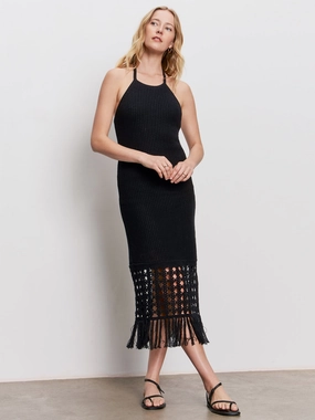Cool Texture Classic Silhouette Promenade Halter Dress Black