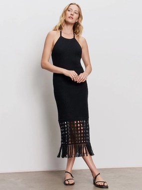 Cool Texture Classic Silhouette Promenade Halter Dress Black