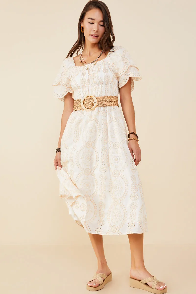 Eyelet Lace Square Neck Smocked Dress Lace Ease