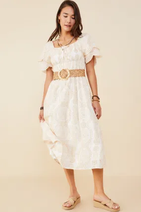 Eyelet Lace Square Neck Smocked Dress Urban Classic Trendy pick