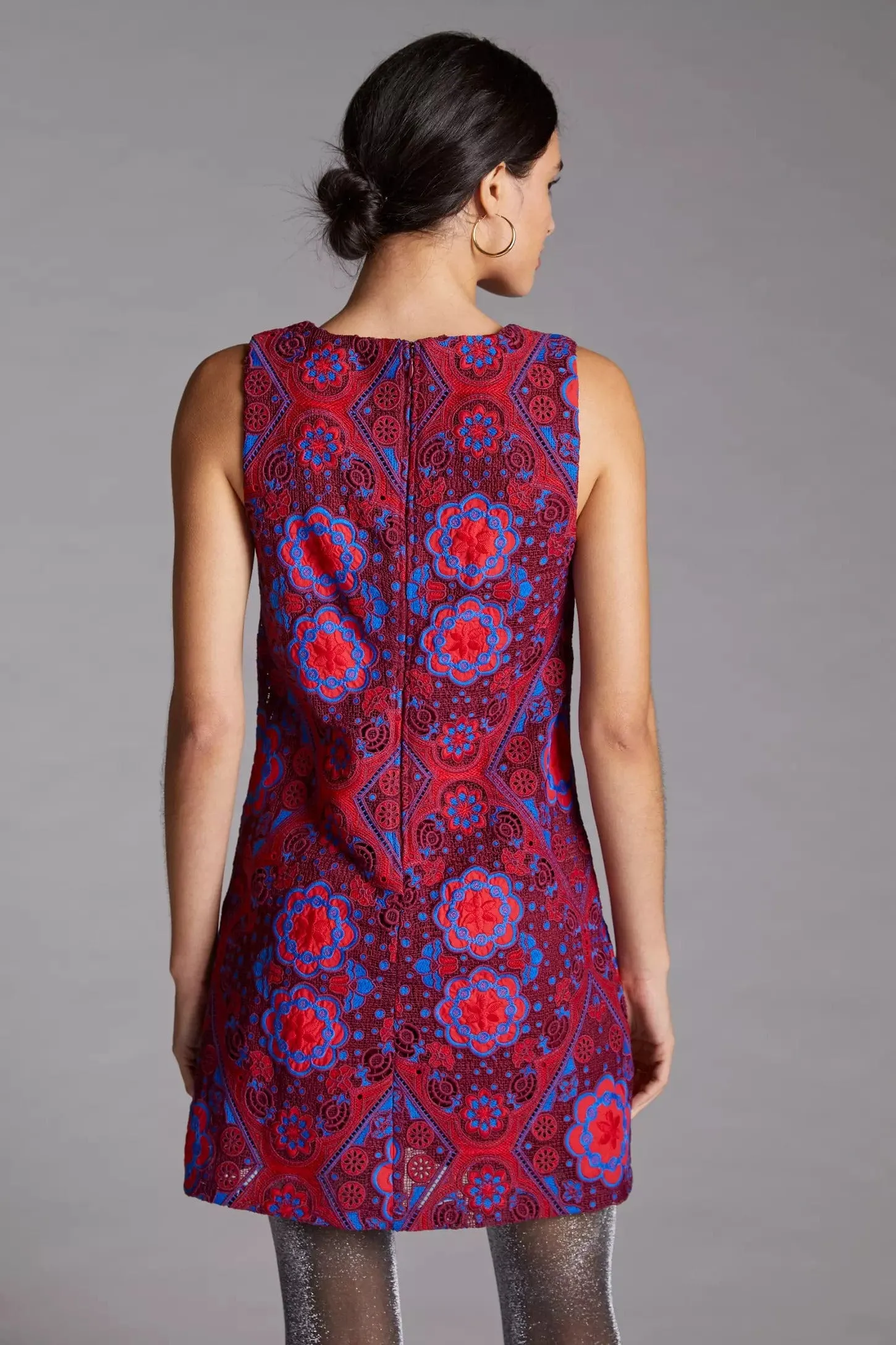 Eyelet Mini Dress - Burgundy Flounce Hem