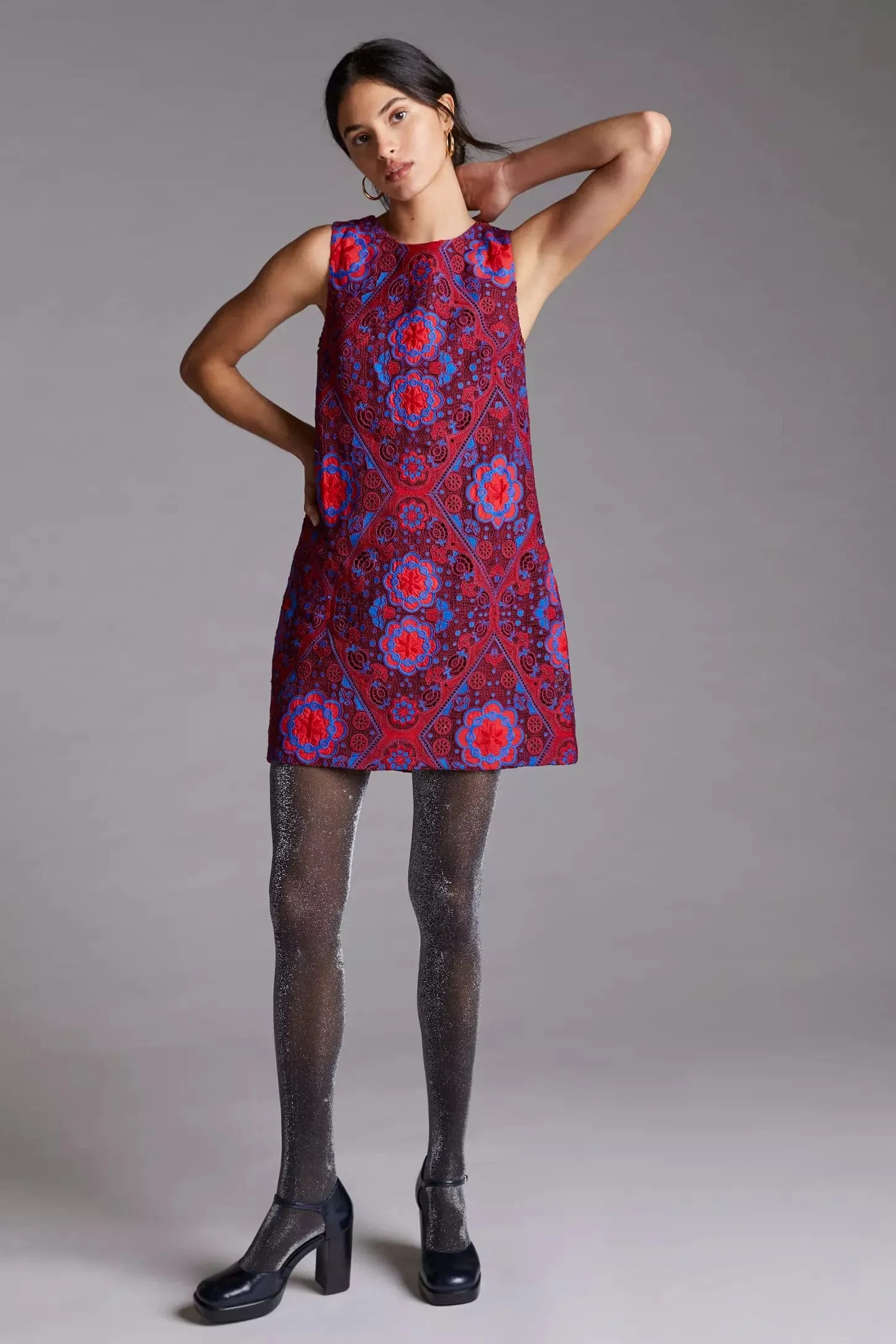 Bright Ray Eyelet Mini Dress - Burgundy