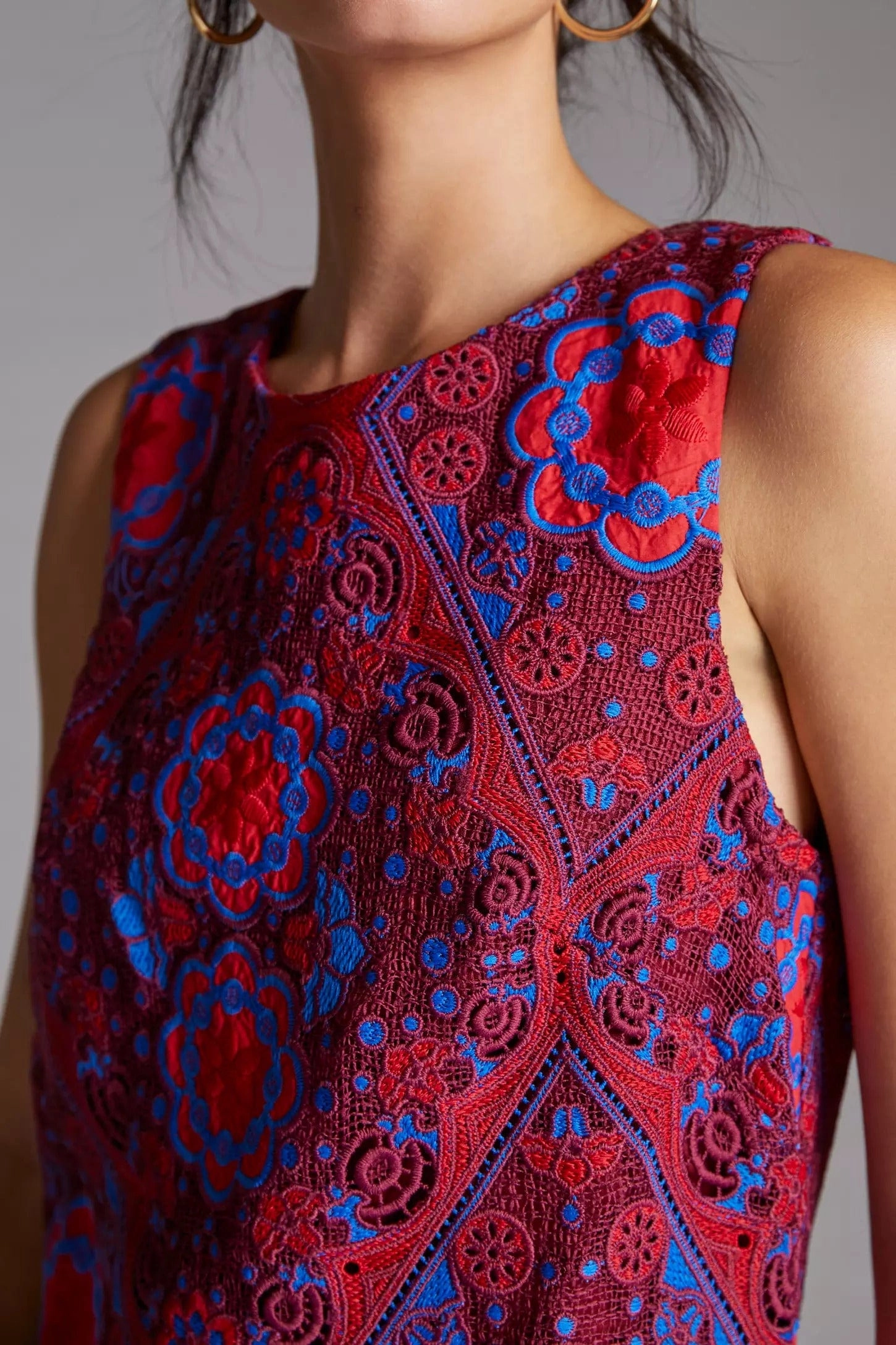 Eyelet Mini Dress - Burgundy Flounce Hem