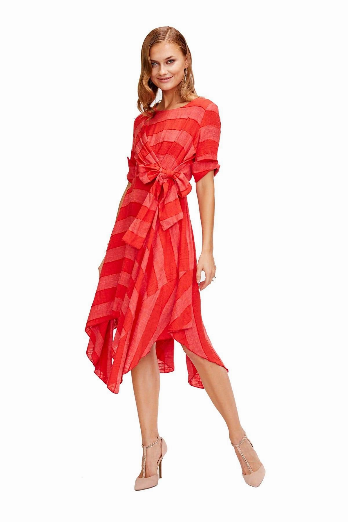 Ezra Dress - Red Stripe Linen Double Layer