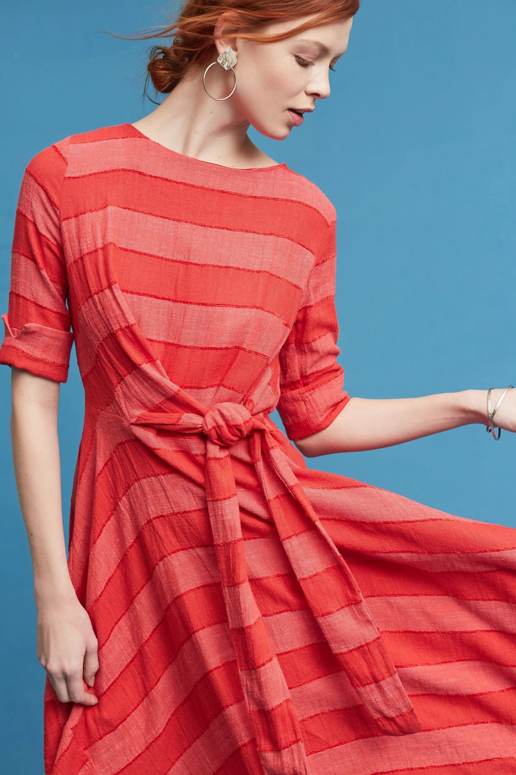 Ezra Dress - Red Stripe Linen Double Layer