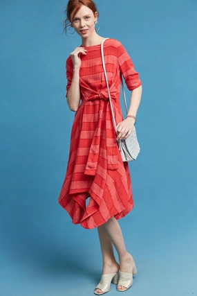 Sleek Layer Autumn Mood Ezra Dress - Red Stripe Linen