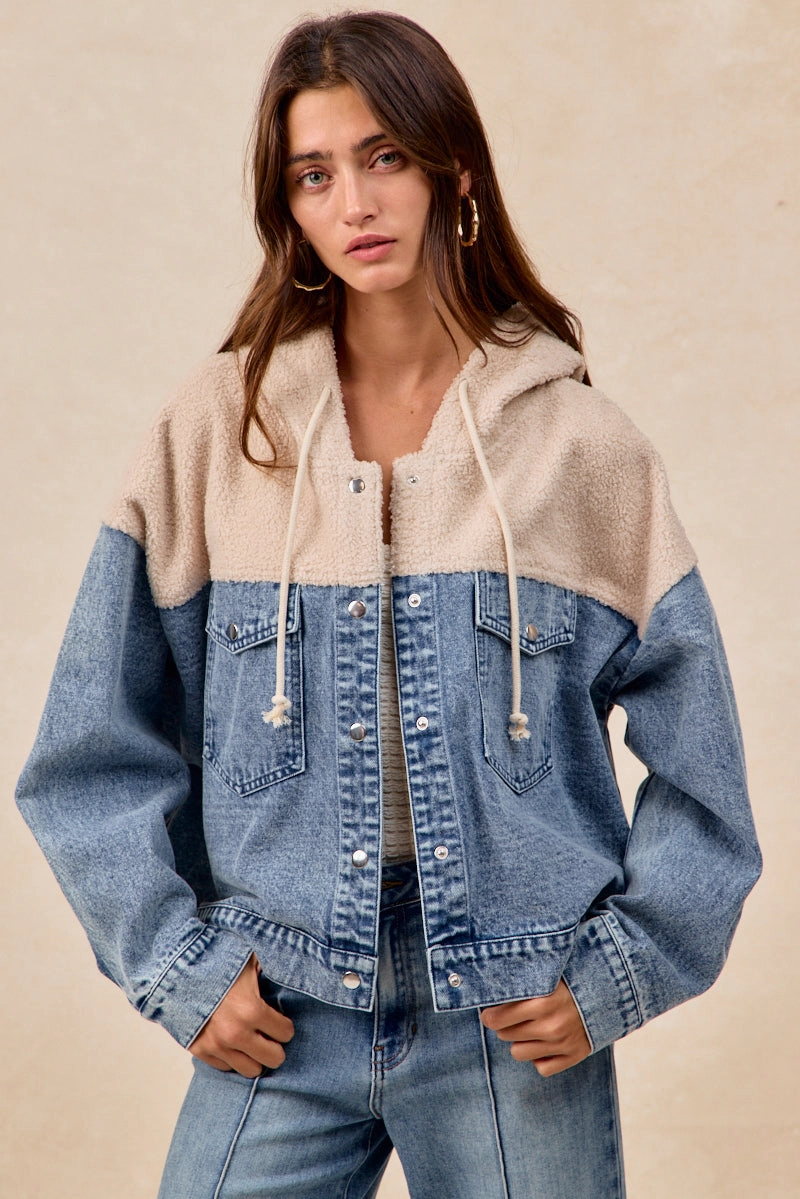 IT2959R-01 | WASHED DENIM FLEECE MIX AND MATCH HOODIE JACKET Chill Fit