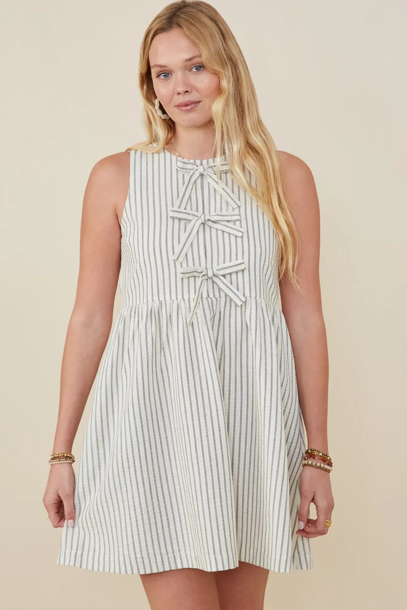 Bow Tie Detailed Striped Seer Sucker Dress All Time Fit