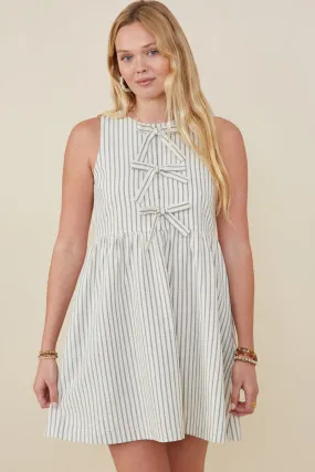 Bow Tie Detailed Striped Seer Sucker Dress Clean Tone Lace Glow
