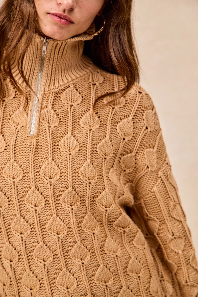 Warm Essentials Functional Layer Piece IT4737G-01 | WASHED TEARDROP PATTERN QUARTER ZIP UP SWEATER