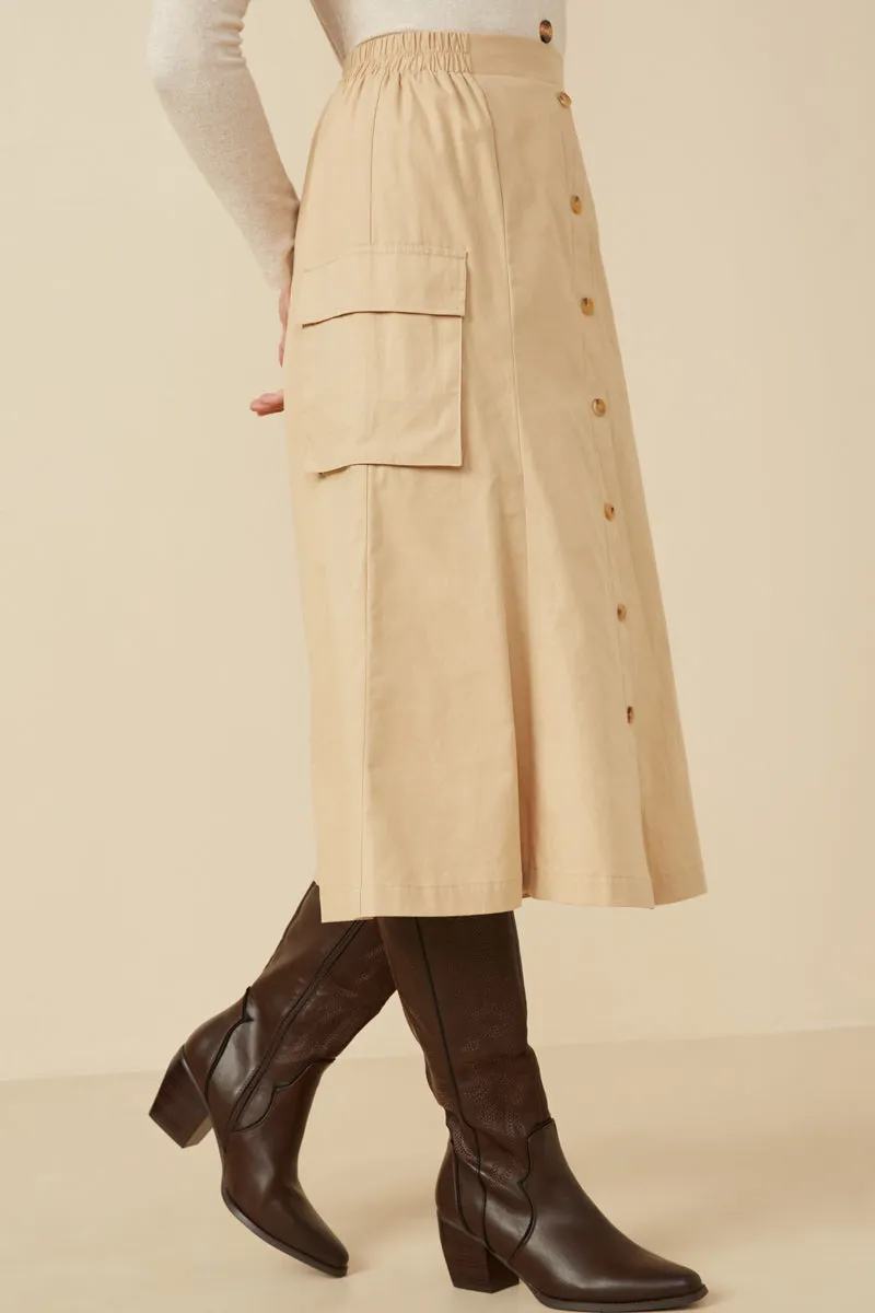 Button Down Cargo Pocket Midi Skirt Striped Pattern