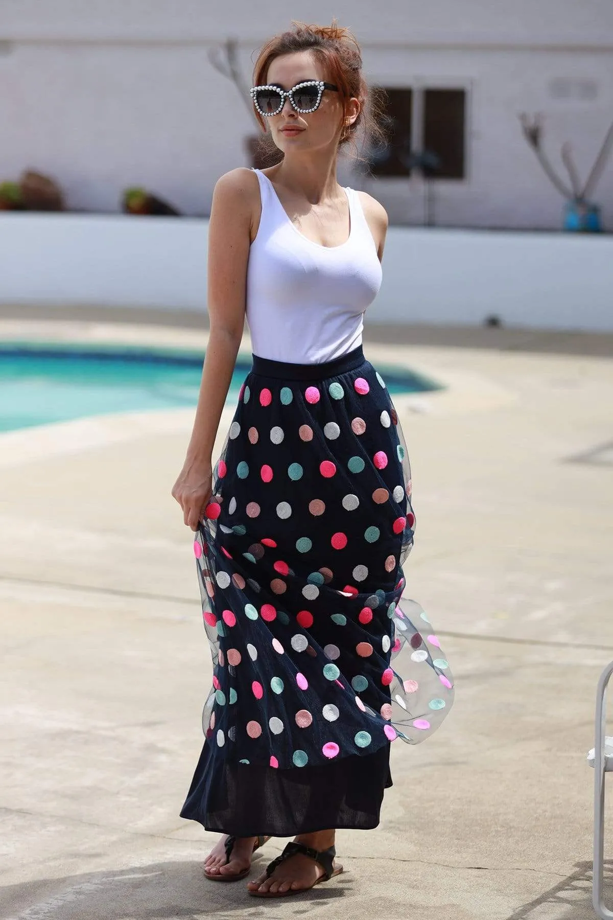 Fashion Tone Polka Dot Skirt-Multi