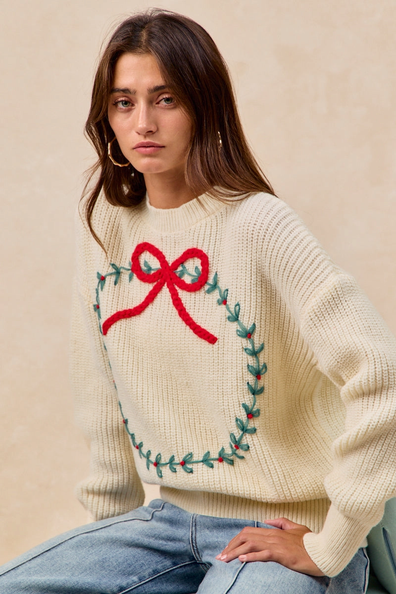IP8254S-12 | CHRISTMAS WREATH HACCI KNIT TOP Chill Vibes