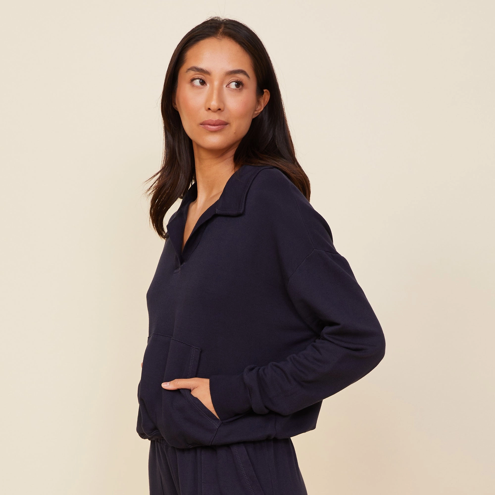 Fashion Outfit Supersoft Fleece Polo Sweatshirt