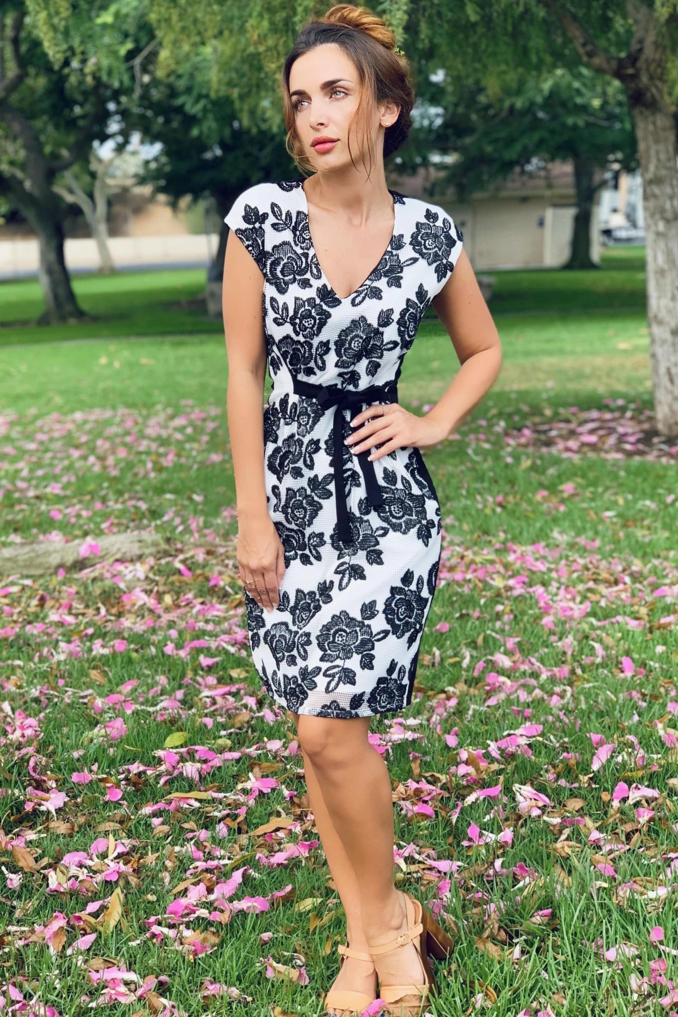 Star Warm Cut Edge Loma Dress in Black & White Bat Orchid