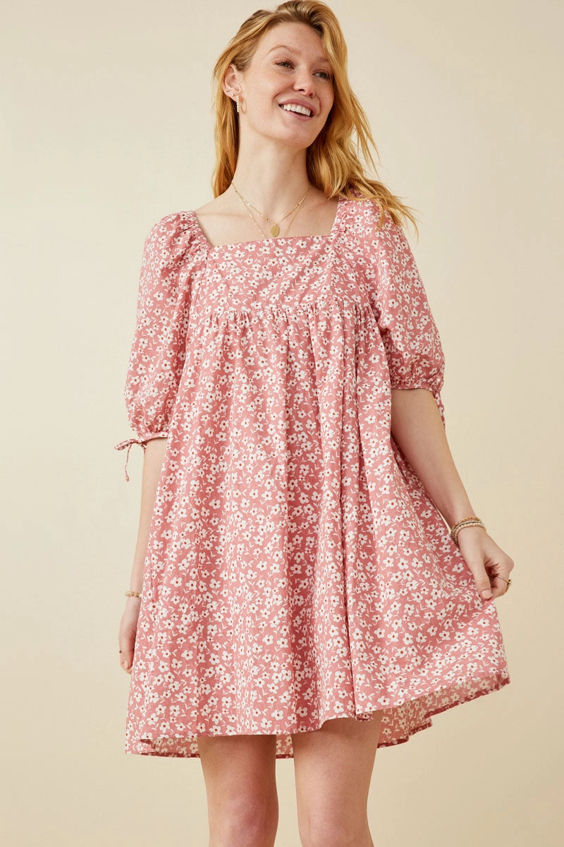 Modern Comfort Ditsy Floral Square Neck Poplin Dress