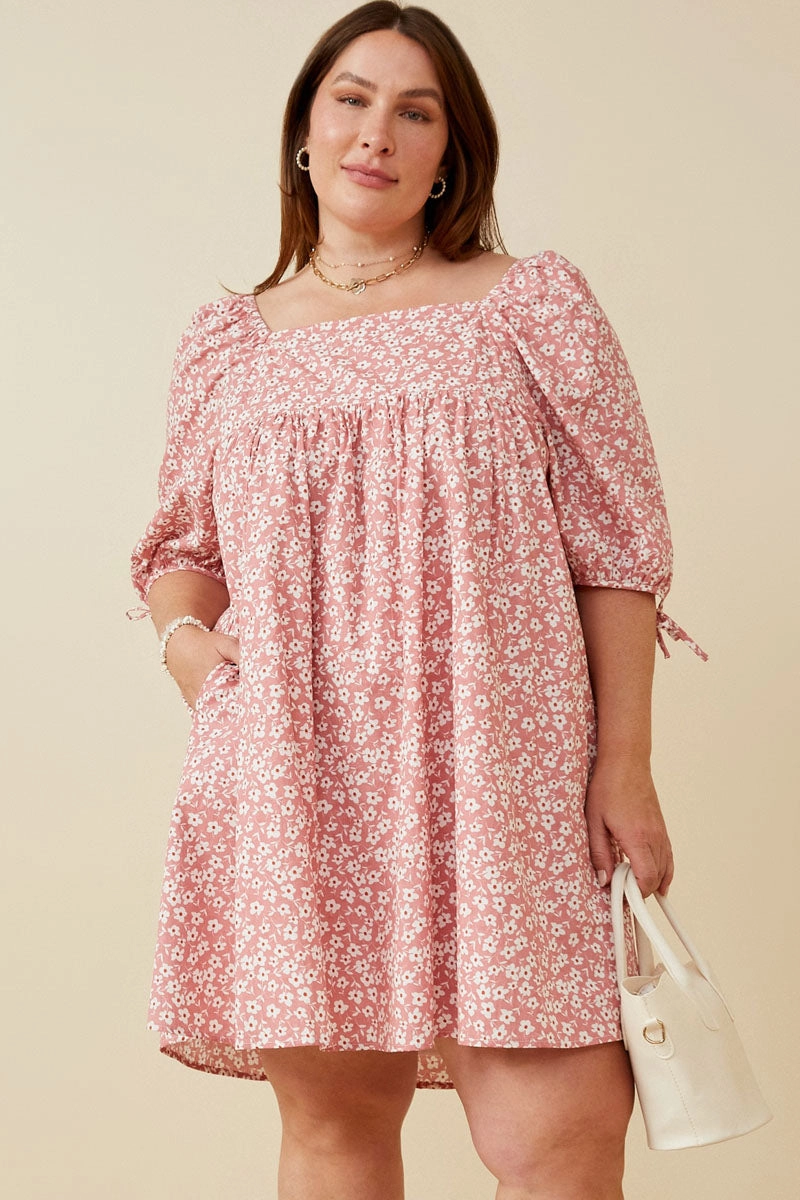 Ditsy Floral Square Neck Poplin Dress Silky Shine
