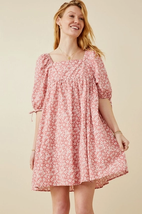 Loose Fit Ditsy Floral Square Neck Poplin Dress