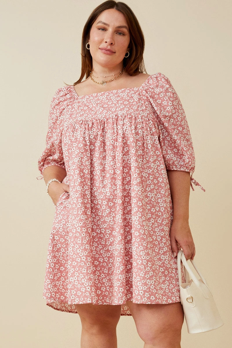 Ditsy Floral Square Neck Poplin Dress Simple Texture Happy Soul