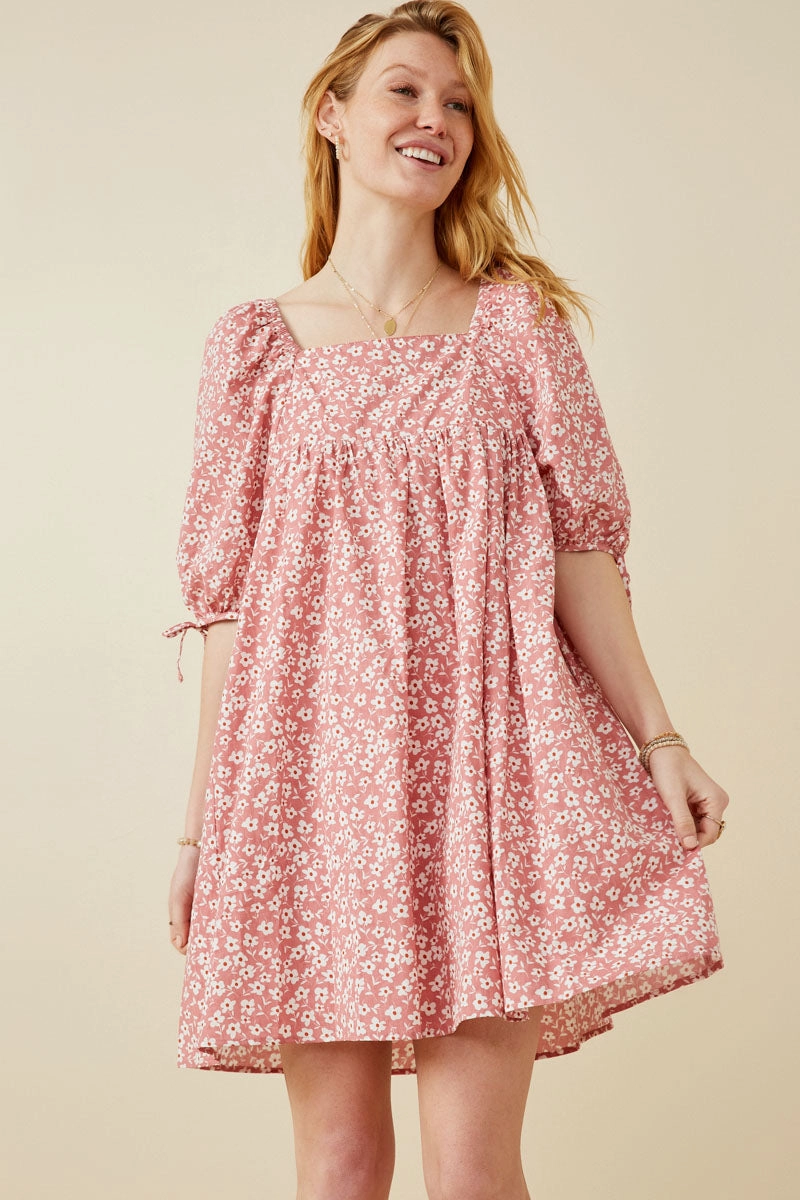 Festive Wear Ditsy Floral Square Neck Poplin Dress