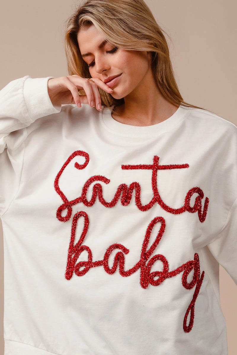 IP8232J-31 | TINSEL SANTA BABY LETTERING CHRISTMAS SWEATSHIRT Denim finish