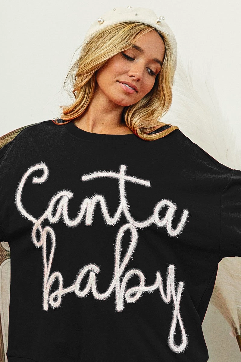 IP8232J-31 | TINSEL SANTA BABY LETTERING CHRISTMAS SWEATSHIRT Stretchy Waist