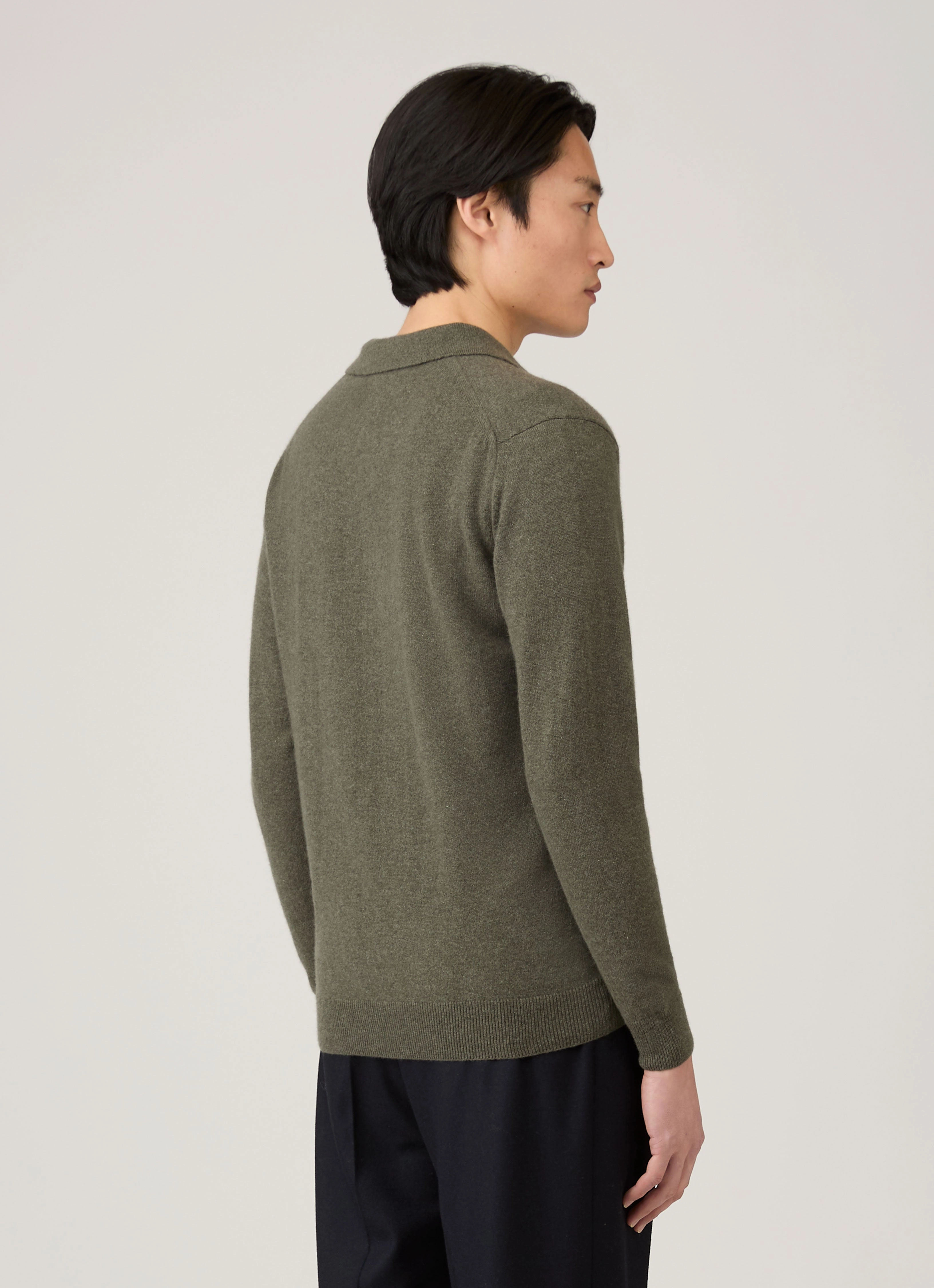 Fashionable Fit Men's Cashmere Polo Shirt in Khaki