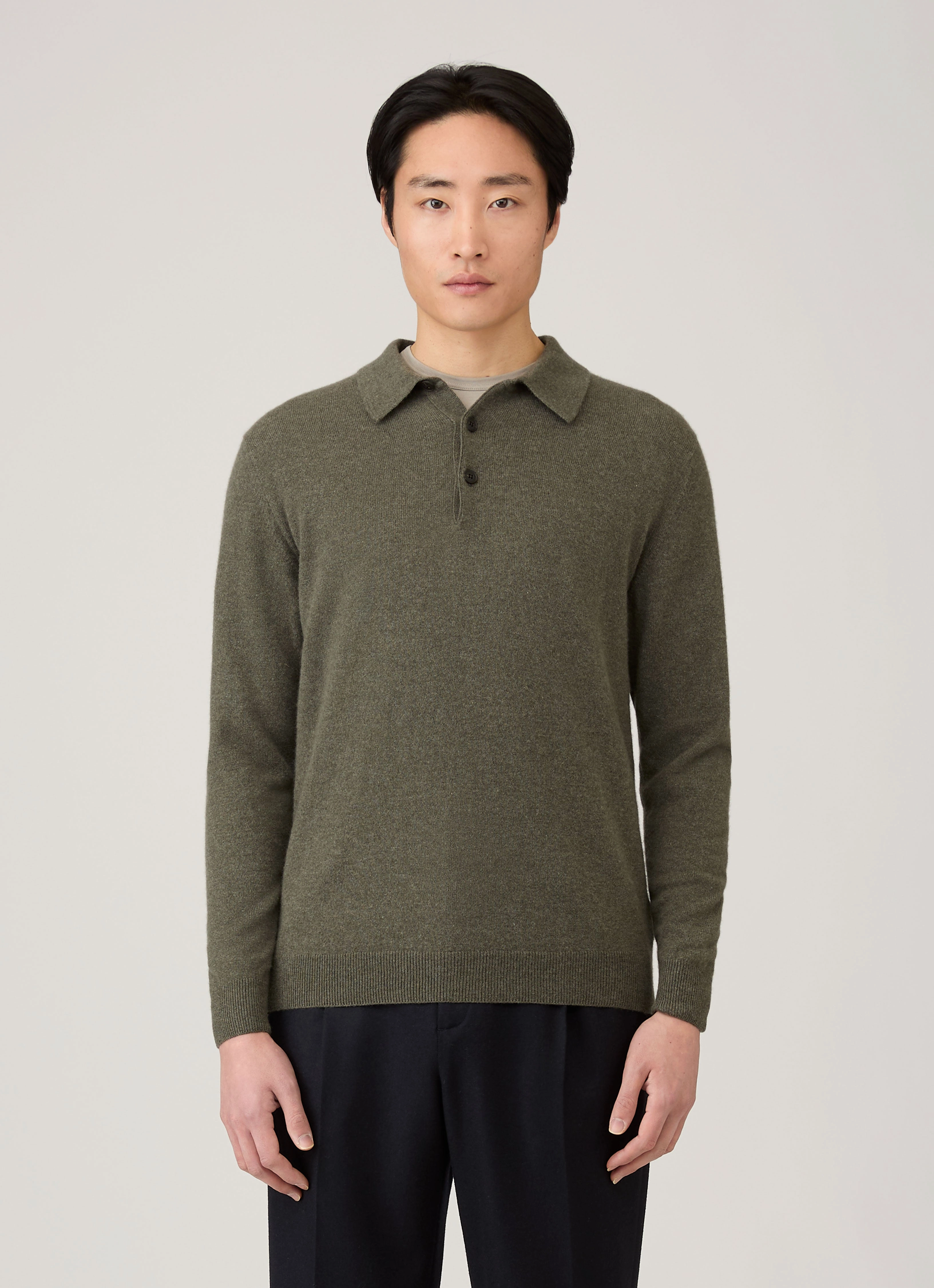 Fashionable Fit Men's Cashmere Polo Shirt in Khaki