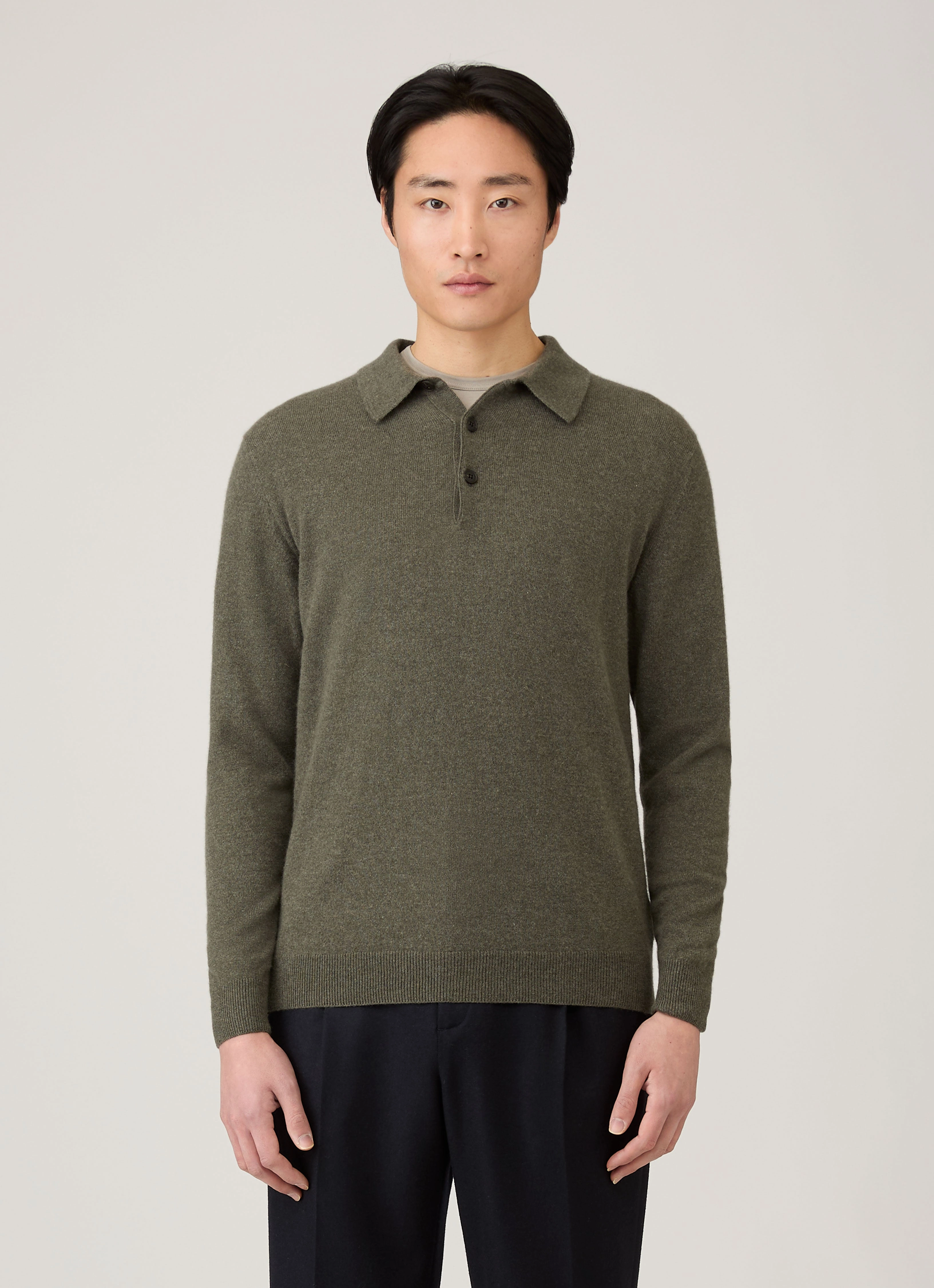 Fashionable Fit Men's Cashmere Polo Shirt in Khaki