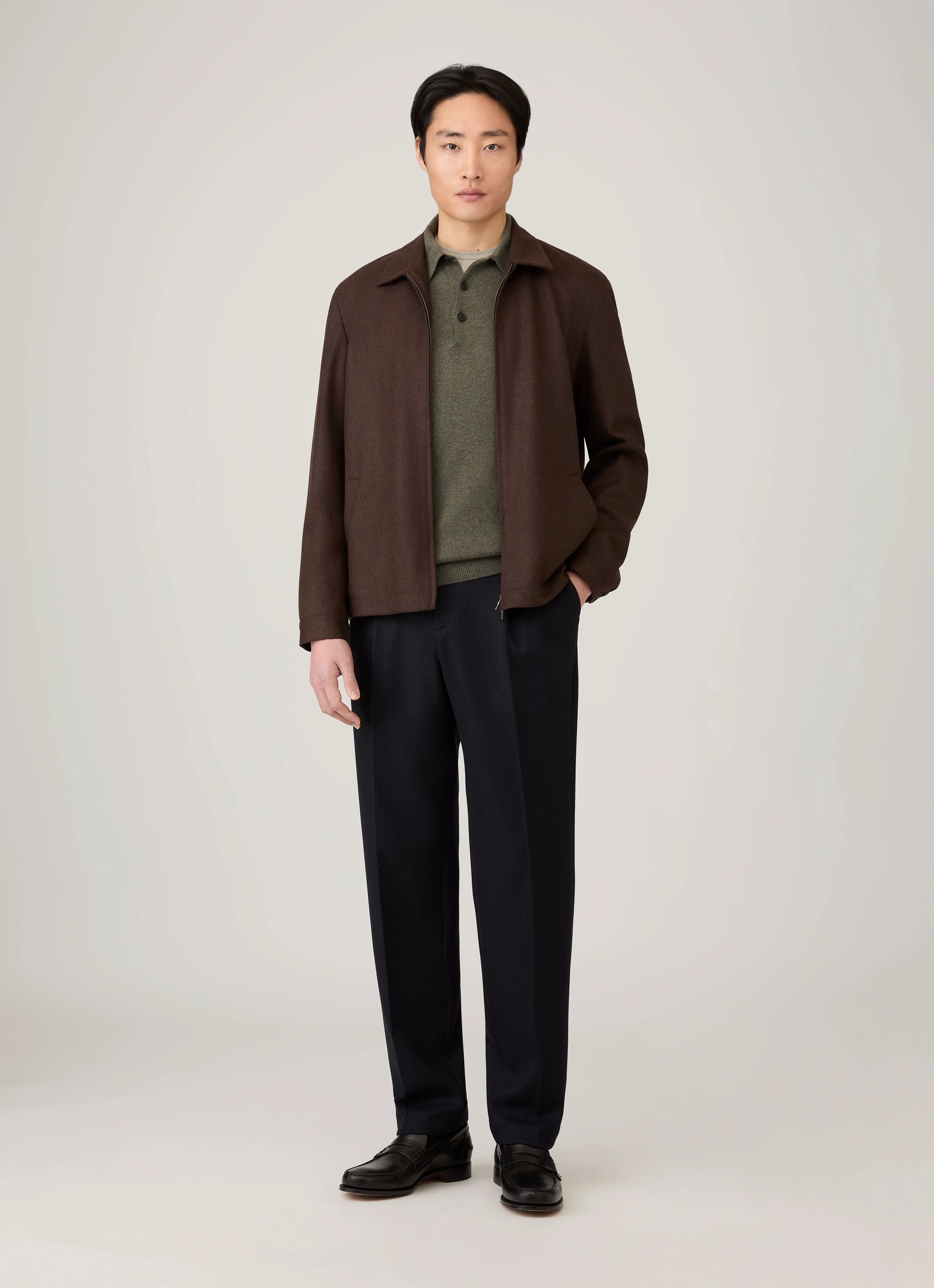 Fashionable Fit Men's Cashmere Polo Shirt in Khaki