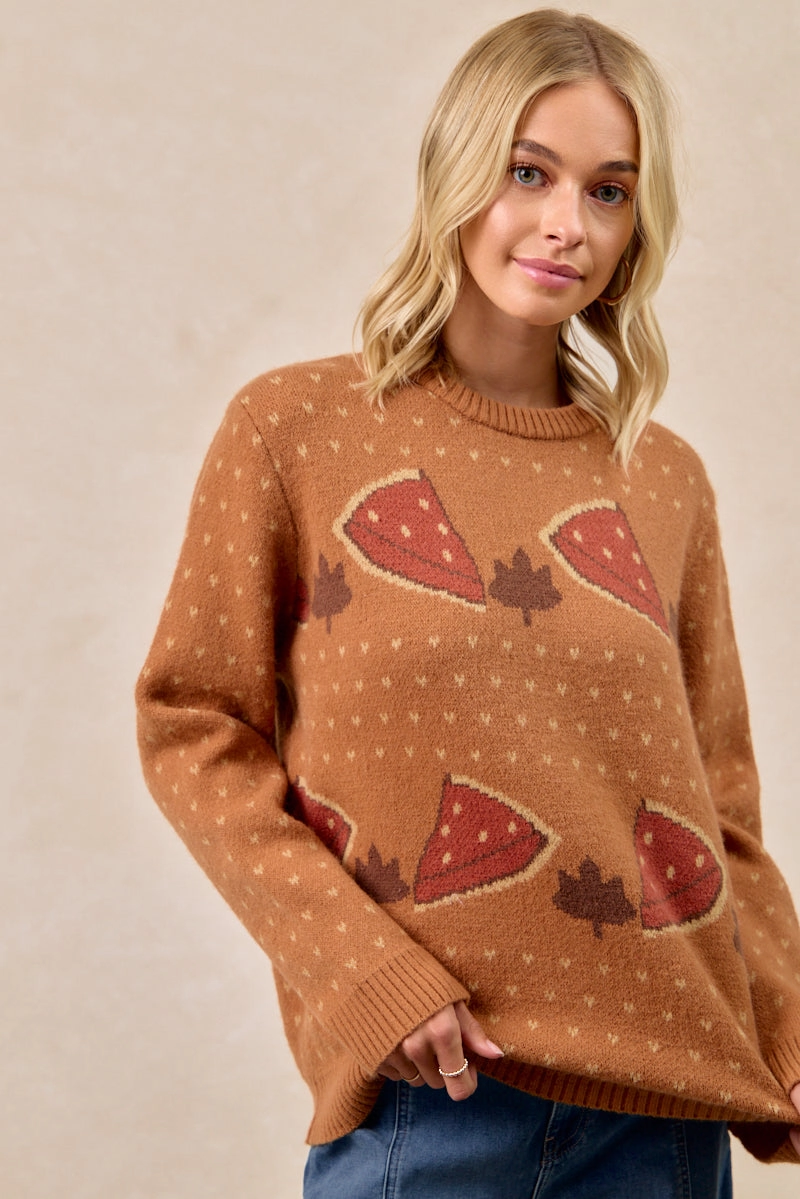 Core Comfort Plus-size option IT4653H-01 | THANKSGIVING THEME PUMPKIN PIE PATTERN SWEATER TOP