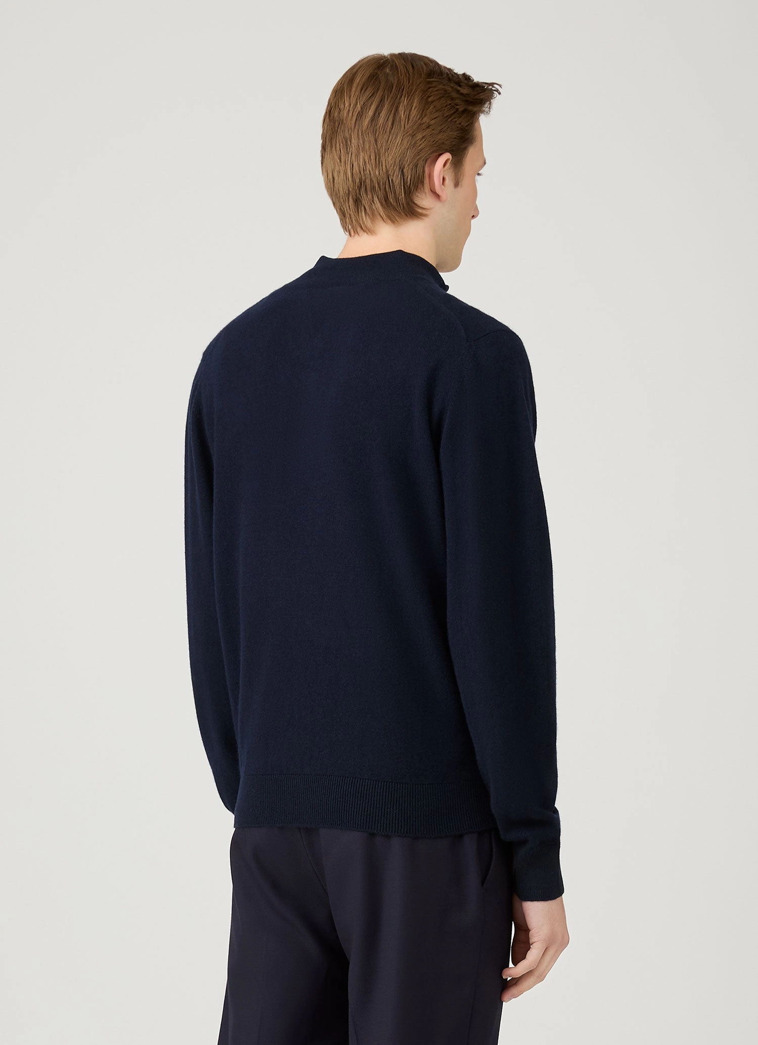 Fashionable Stylish Men's Cashmere Zip Neck Jumper in Navy