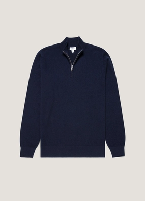Classic warm layer Men's Cashmere Zip Neck Jumper in Navy