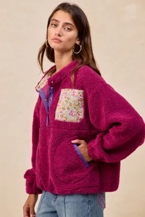 IT4749S-01 | SHERPA FLEECE HALF BUTTONED TOP WITH SIDE POCKETS Basic Layers