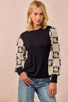 Active Daily Wear Adjustable Fit Design IP6193S-06 | FLOWER CROCHET BALLOON SLEEVES TOP