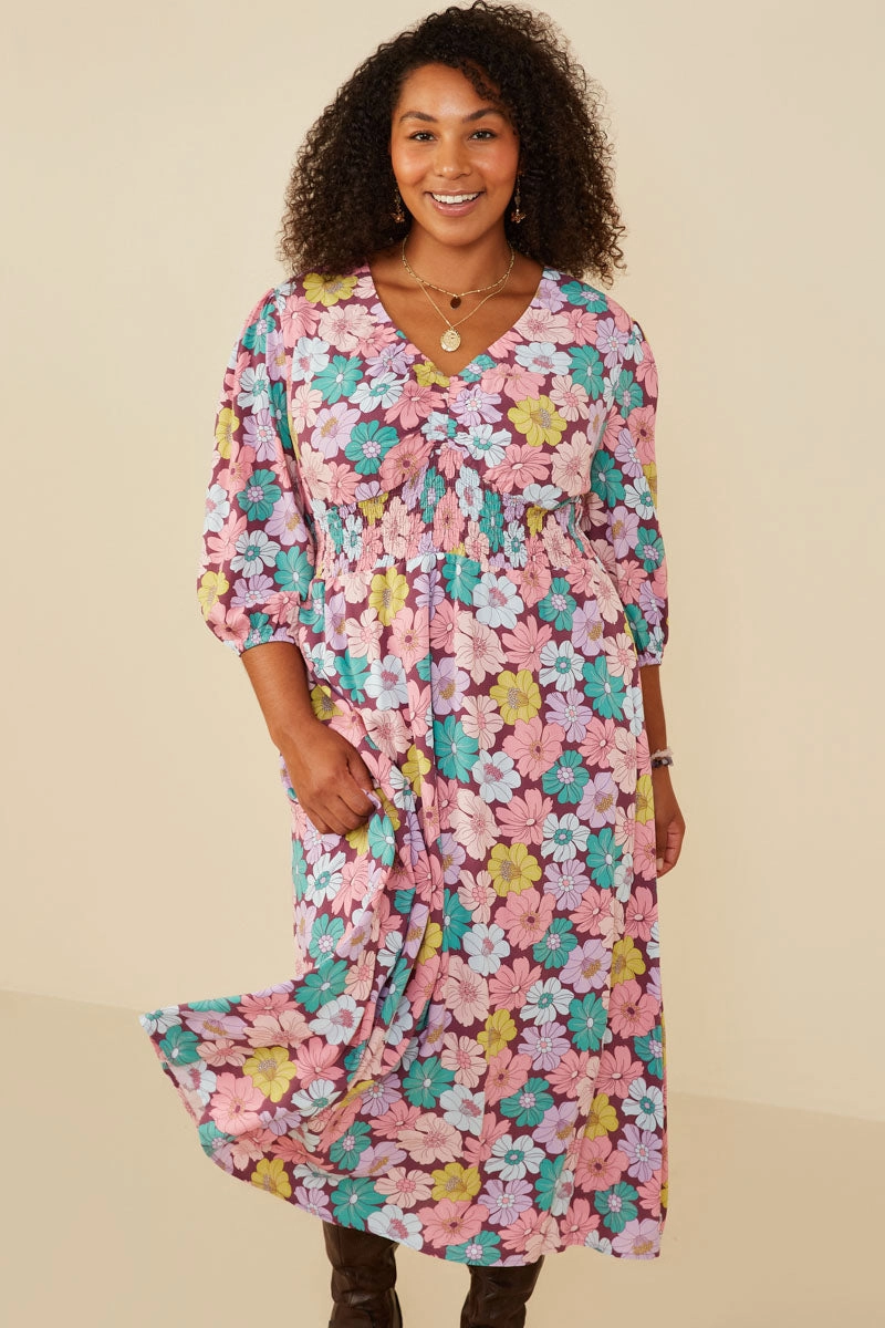 Floral Elastic And Smock Detail Dress Body Harmony