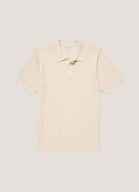 Men's Linear Mesh Knit Polo Shirt in Ecru Cozy cabin sweater