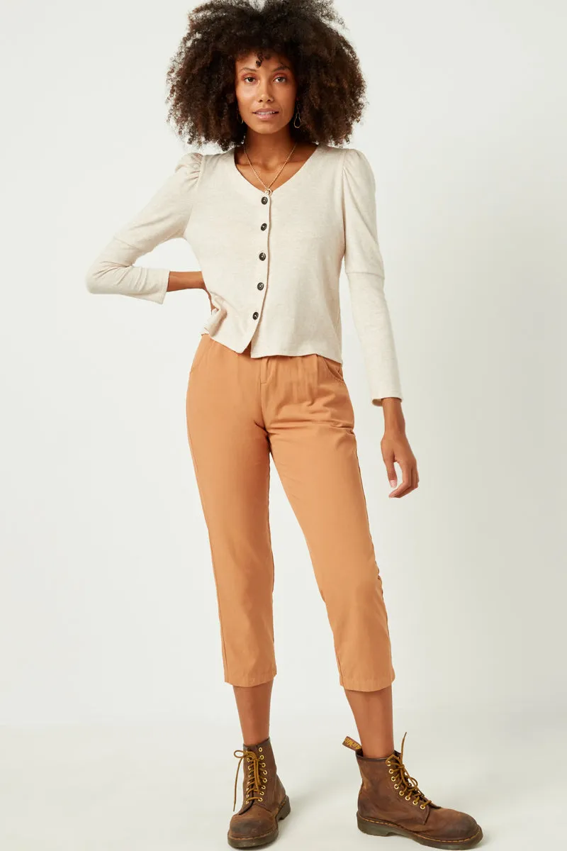 Cold Weather Gear Clean Lines Puff Shoulder Marled Knit Buttoned Cardigan