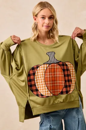 IT3426G-27 | PLAID PUMPKIN PATCHWORK FRENCH TERRY SWEATSHIRT Quick Move