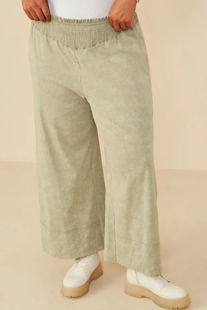 Modern Utility Smocked Waist Washed Knit Wide Leg Pants