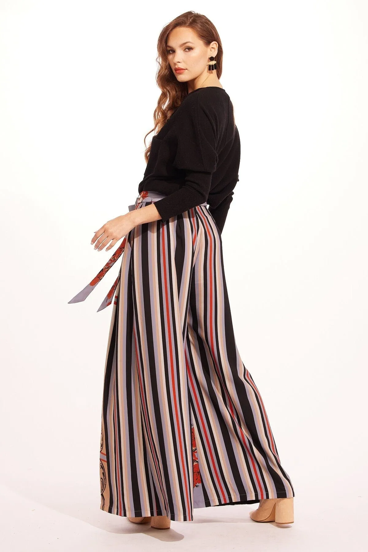 Flared-retro Salinger Wide Leg Pants-Arabesque