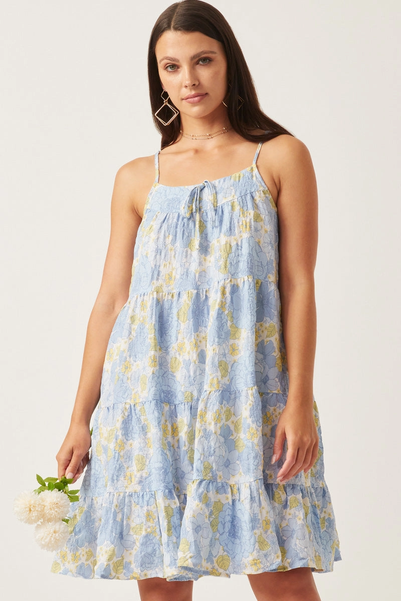 Front Tie Textured Floral Tiered Tank Dress Light and breezy summer dress