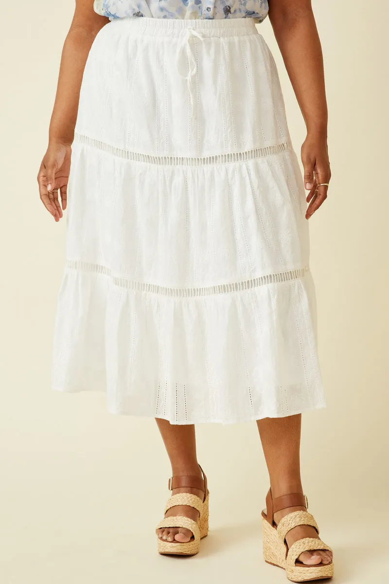 Core Cut Smart Look Floral Embroidered Eyelet Skirt With Crochet Detail